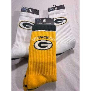 StrideLine Green Bay Packers Premium Knit Crew Socks M/L NFL Fan Logo Gold White